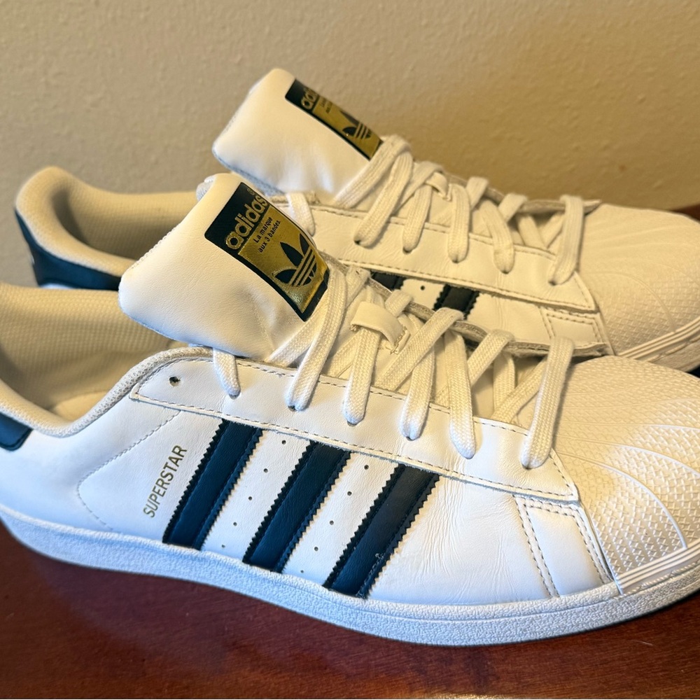 Adidas Superstar White with Black Stripes Men's Sneakers - Picture 3 of 12